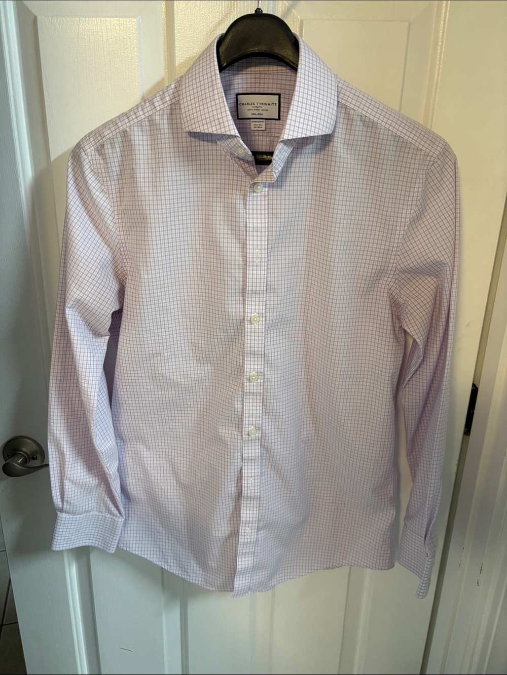 Charles Tyrwhitt Lavender Check Dress Shirt 151/2 x 34 extra slim fit